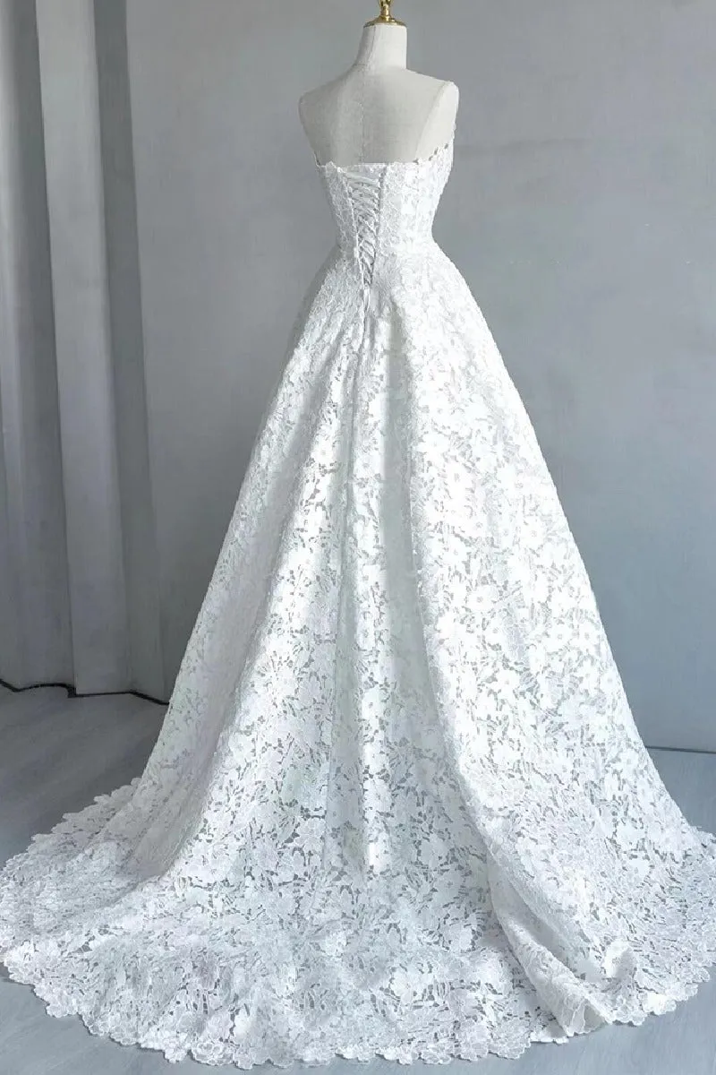 A-Line Sweep-Brush Train Lace Wedding Dress 828423890551 sold by Cocomelody product image thumbnail 2