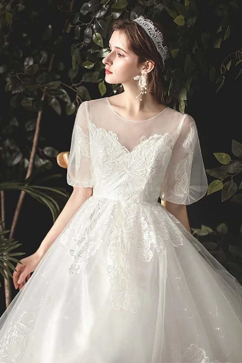 A-Line Floor Length Lace Sparkle Tulle Wedding Dress 679817491233 sold by Cocomelody product image thumbnail 5