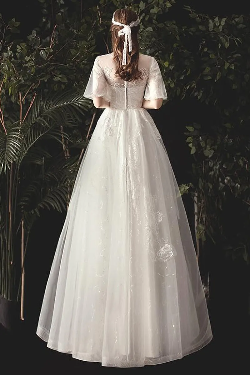 A-Line Floor Length Lace Sparkle Tulle Wedding Dress 679817491233 sold by Cocomelody product image thumbnail 2