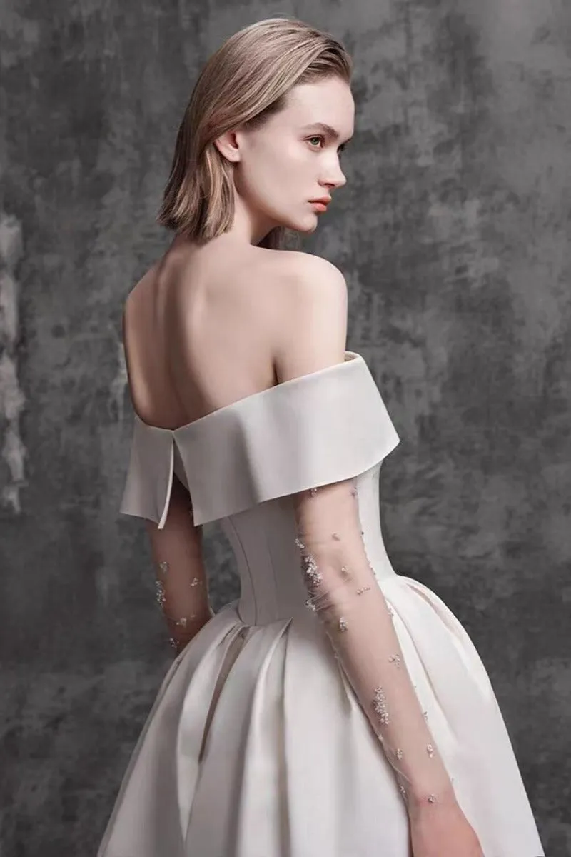 A-Line Tea Length Satin Wedding Dress 796475057645 sold by Cocomelody product image thumbnail 4