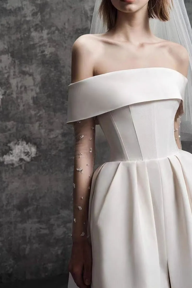 A-Line Tea Length Satin Wedding Dress 796475057645 sold by Cocomelody product image thumbnail 5