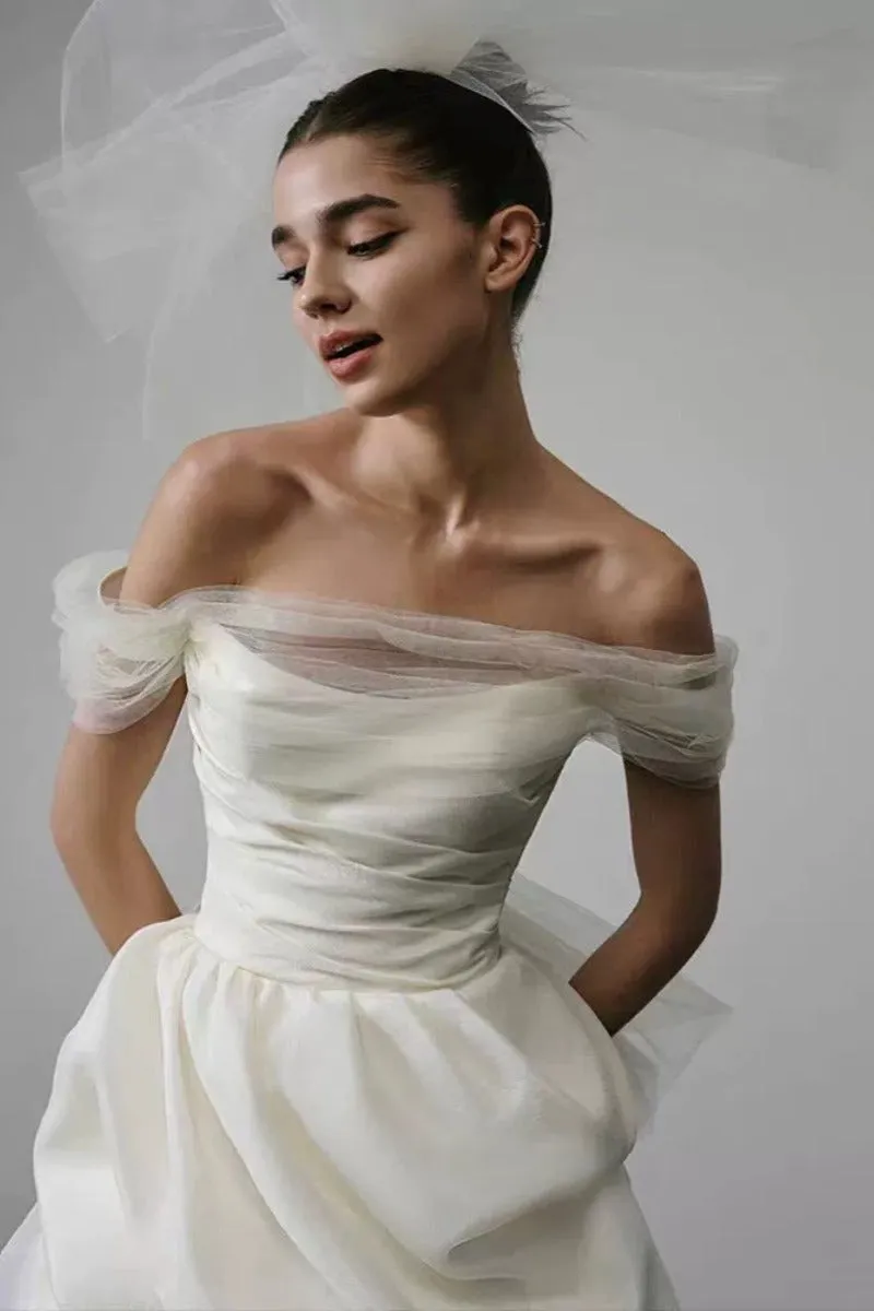 Ball Gown Short-Mini Satin Tulle Wedding Dress 771775523326 sold by Cocomelody product image thumbnail 5