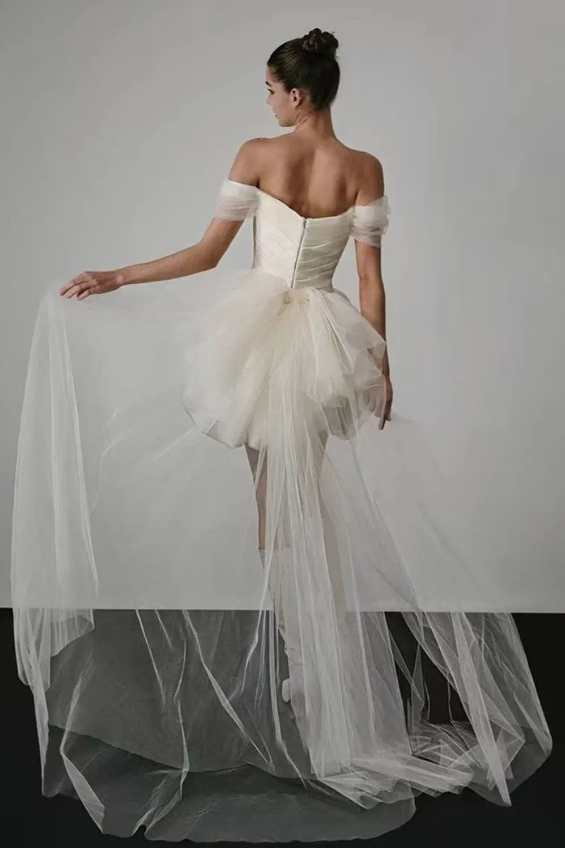 Ball Gown Short-Mini Satin Tulle Wedding Dress 771775523326 sold by Cocomelody product image thumbnail 2