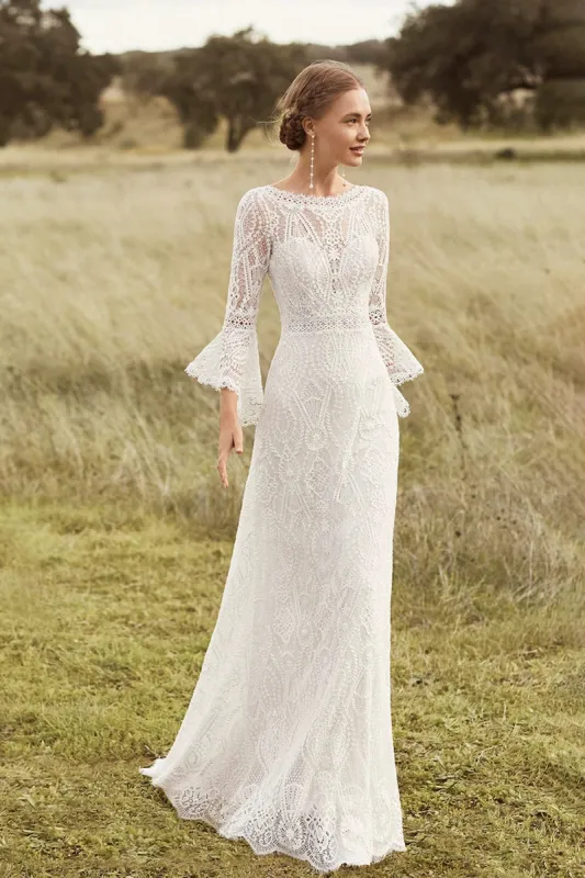 Sheath-Column Sweep-Brush Train Lace Wedding Dress 642360655746 sold by Cocomelody