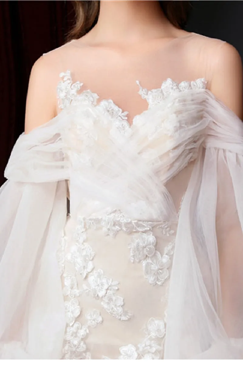 Sheath-Column Sweep-Brush Train Lace Tulle Wedding Dress 627915117567 sold by Cocomelody product image thumbnail 5