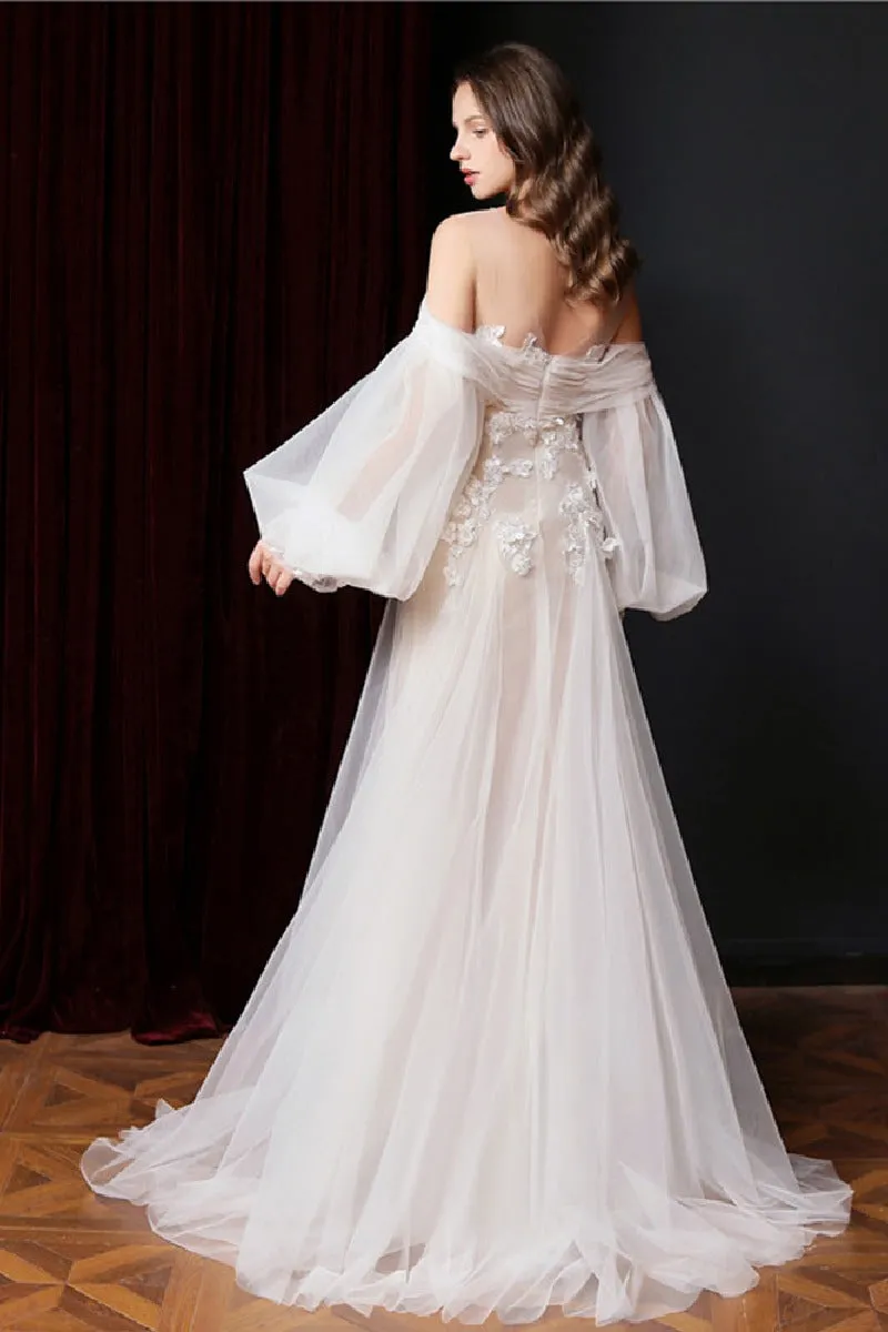 Sheath-Column Sweep-Brush Train Lace Tulle Wedding Dress 627915117567 sold by Cocomelody product image thumbnail 2