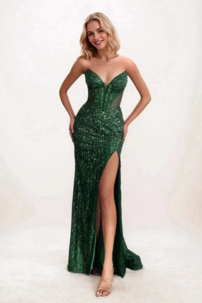 Trumpet-Mermaid Sweep-Brush Train Sequined Prom Dress CS0715 sold by Cocomelody