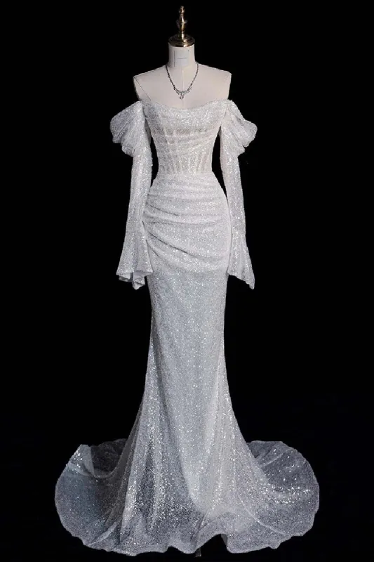 Trumpet-Mermaid Sweep-Brush Train Sequined Lace Wedding Dress 749300816750 sold by Cocomelody