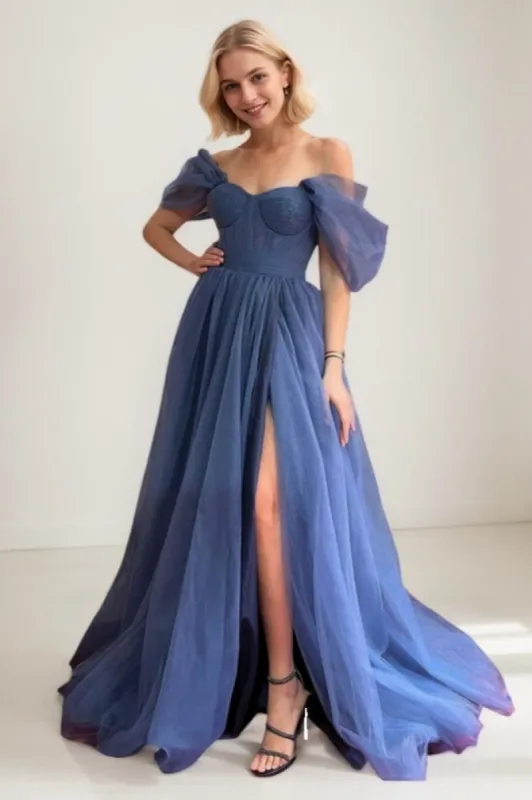 A-Line Sweep-Brush Train Tulle Prom Dress CS0705 sold by Cocomelody