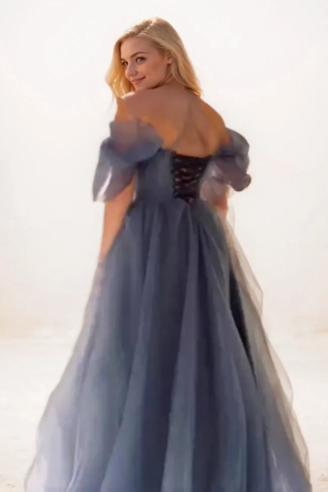 A-Line Sweep-Brush Train Tulle Prom Dress CS0705 sold by Cocomelody product image thumbnail 2