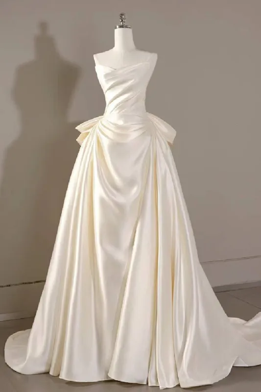 A-Line Sweep-Brush Train Satin Wedding Dress 814546469493 sold by Cocomelody