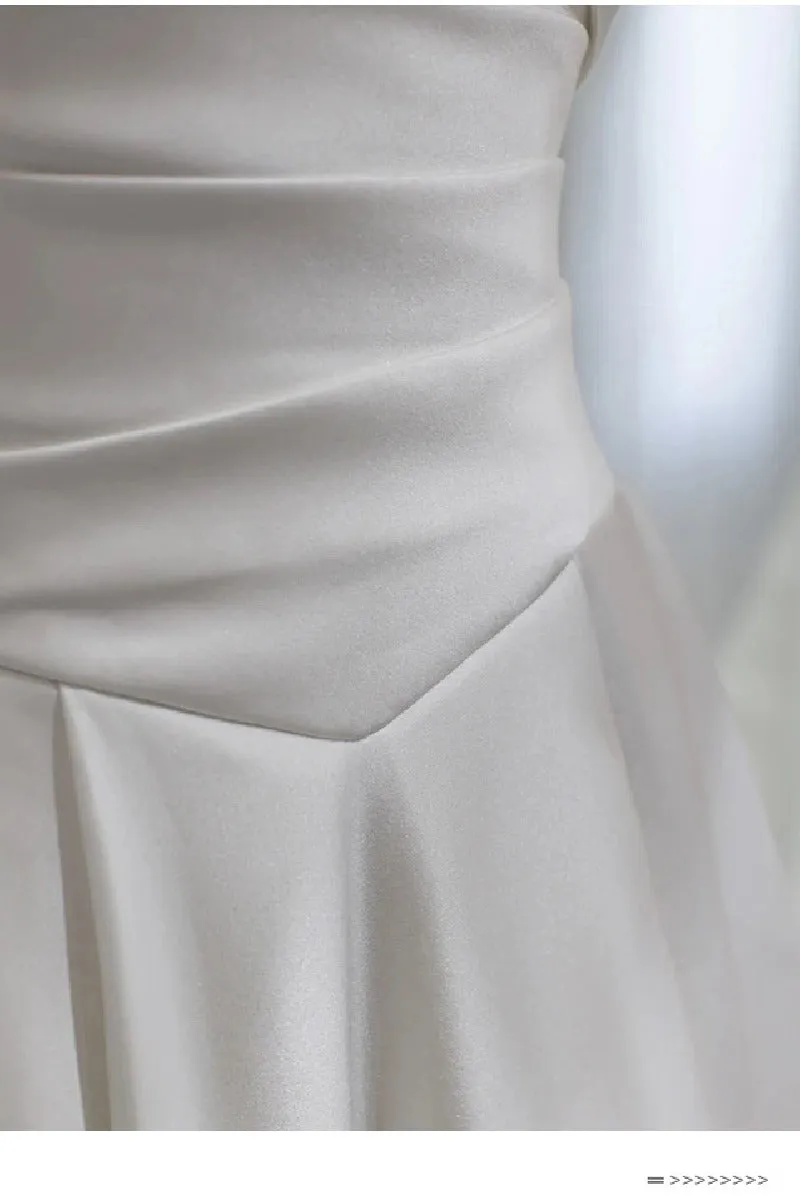 A-Line Sweep-Brush Train Satin Wedding Dress 657200409206 sold by Cocomelody product image thumbnail 5