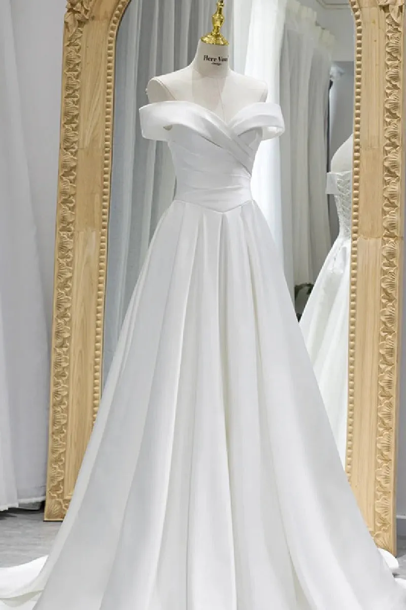 A-Line Sweep-Brush Train Satin Wedding Dress 657200409206 sold by Cocomelody