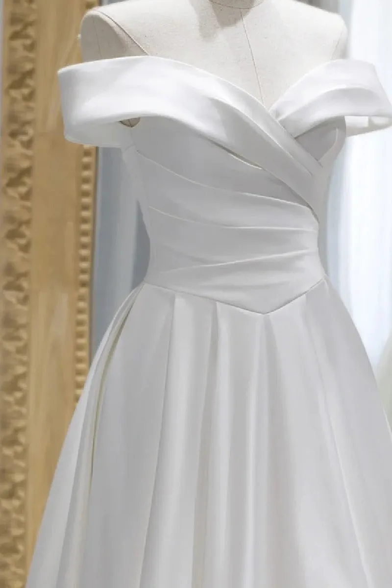 A-Line Sweep-Brush Train Satin Wedding Dress 657200409206 sold by Cocomelody product image thumbnail 4