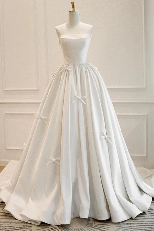 A-Line Sweep-Brush Train Satin Wedding Dress 819306631963 sold by Cocomelody