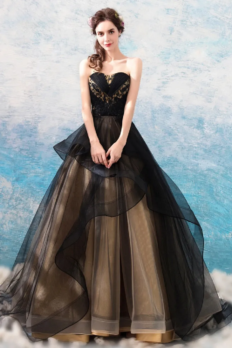 A-Line Sweep-Brush Train Lace Tulle Wedding Dress 702705160237 sold by Cocomelody