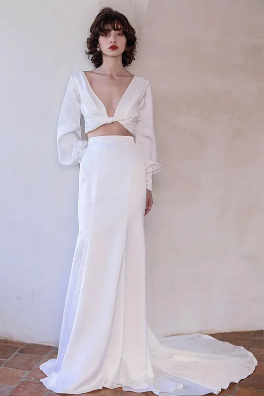 Two-Piece Sweep-Brush Train Satin Wedding Dress CW3048 sold by Cocomelody