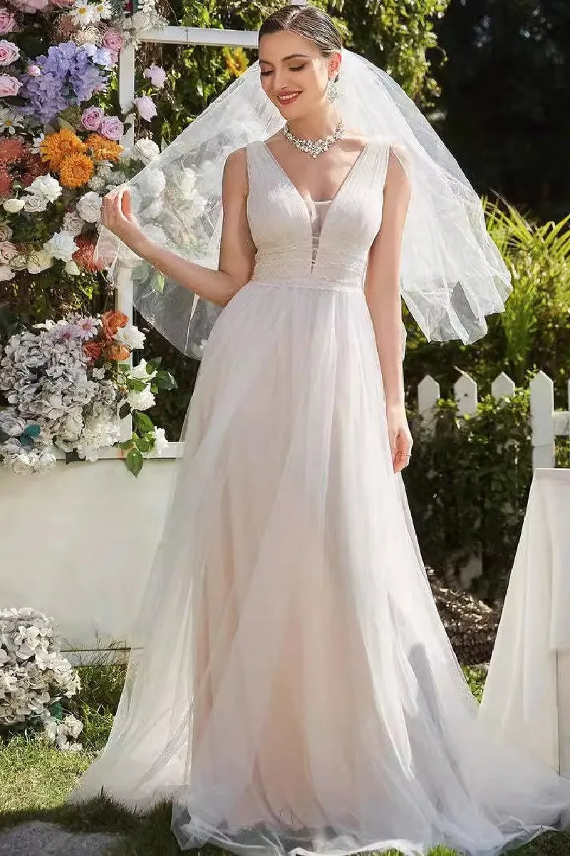 A-Line Sweep-Brush Train Tulle Wedding Dress 837230348553 sold by Cocomelody product image thumbnail 4
