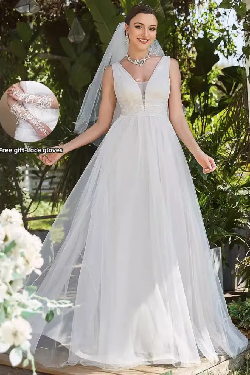 A-Line Sweep-Brush Train Tulle Wedding Dress 837230348553 sold by Cocomelody