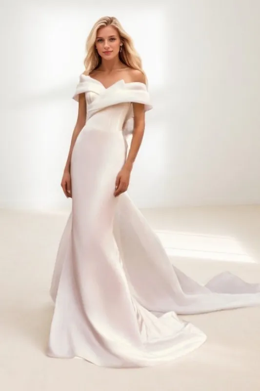 Trumpet-Mermaid Sweep-Brush Train Satin Wedding Dress CW3459 sold by Cocomelody