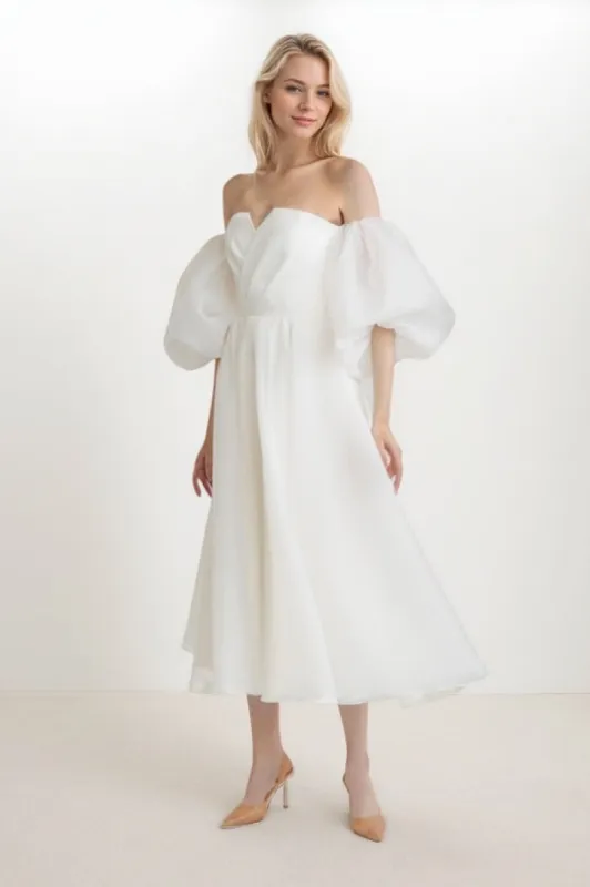 A-Line Tea Length Organza Wedding Dress CW3437 sold by Cocomelody