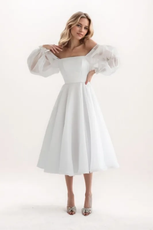 A-Line Tea Length Organza Wedding Dress CW3408 sold by Cocomelody