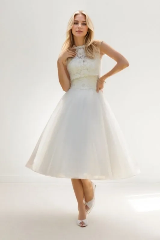 A-Line Tea Length Lace Tulle Wedding Dress CW3429 sold by Cocomelody