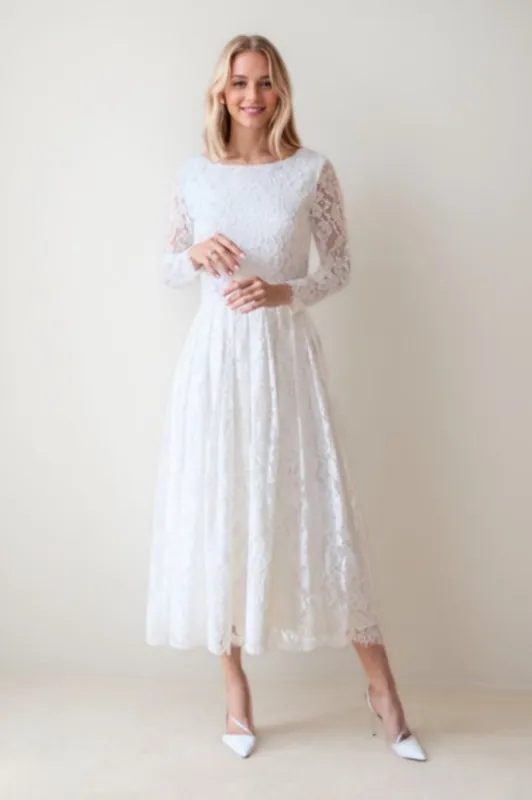A-Line Tea Length Lace Wedding Dress CW3423 sold by Cocomelody