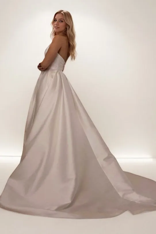 A-Line Sweep-Brush Train Satin Wedding Dress CW3464 sold by Cocomelody product image thumbnail 2