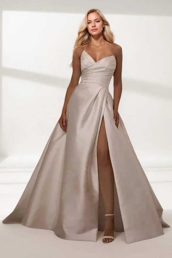 A-Line Sweep-Brush Train Satin Wedding Dress CW3464 sold by Cocomelody