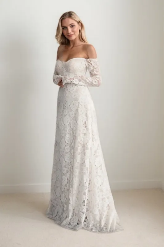 A-Line Sweep-Brush Train Lace Wedding Dress CW3447 sold by Cocomelody