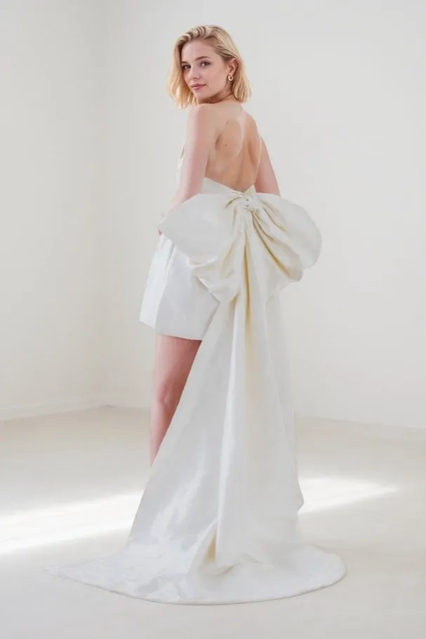 A-Line Short-Mini Satin Wedding Dress CW3415 sold by Cocomelody product image thumbnail 2