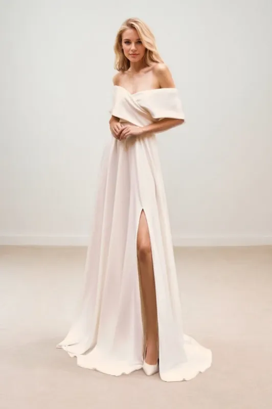 A-Line Sweep-Brush Train Elastic Cloth Wedding Dress CW3457 sold by Cocomelody