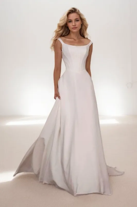 A-Line Sweep-Brush Train Elastic Cloth Wedding Dress CW3441 sold by Cocomelody