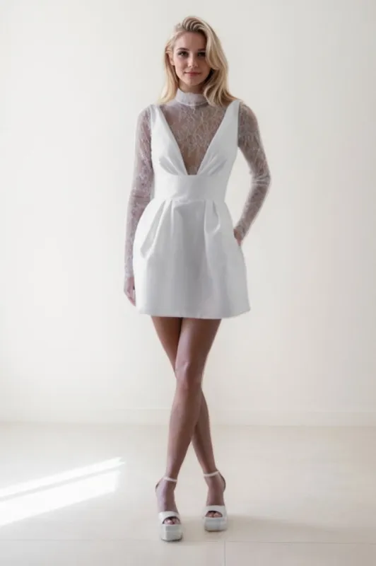 A-Line Short-Mini Satin Wedding Dress CW3400 sold by Cocomelody