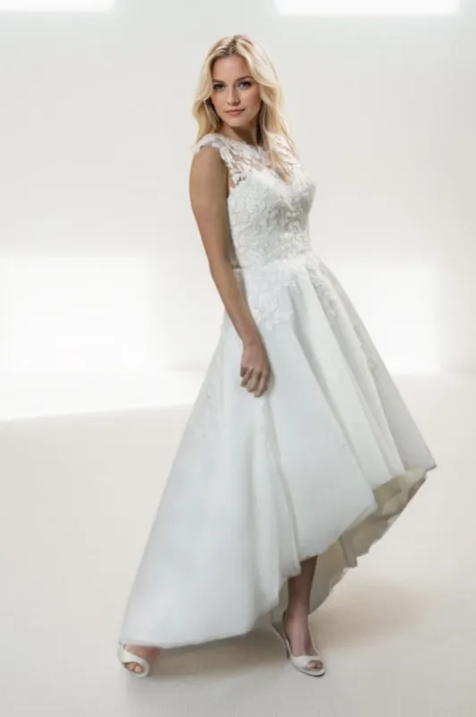 A-Line High-Low Lace Tulle Wedding Dress CW3430 sold by Cocomelody