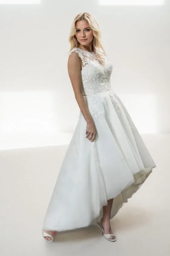 A-Line High-Low Lace Tulle Wedding Dress CW3430 sold by Cocomelody