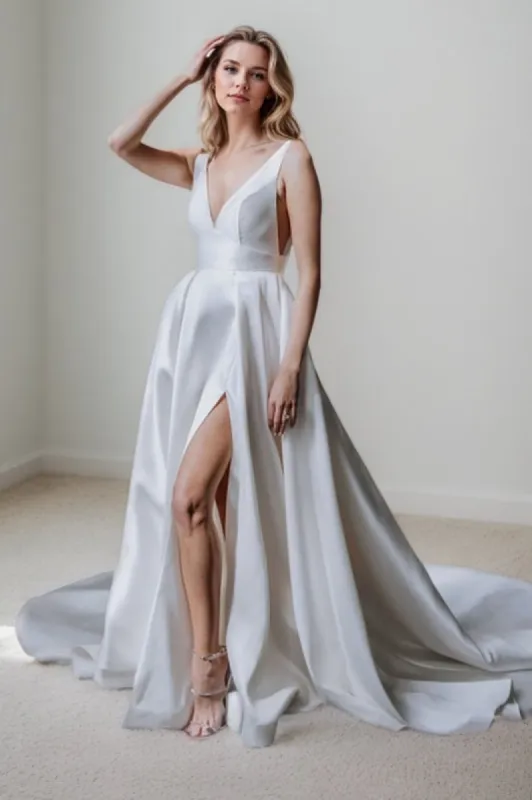 A-Line Court Train Satin Wedding Dress CW3462 sold by Cocomelody