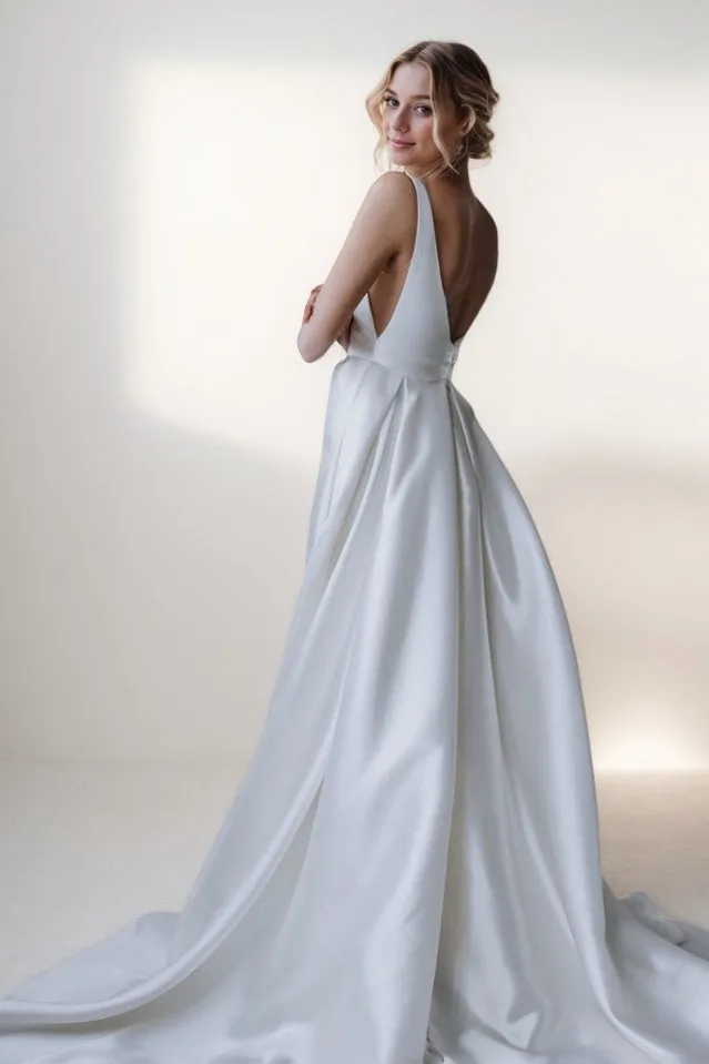 A-Line Court Train Satin Wedding Dress CW3462 sold by Cocomelody product image thumbnail 2