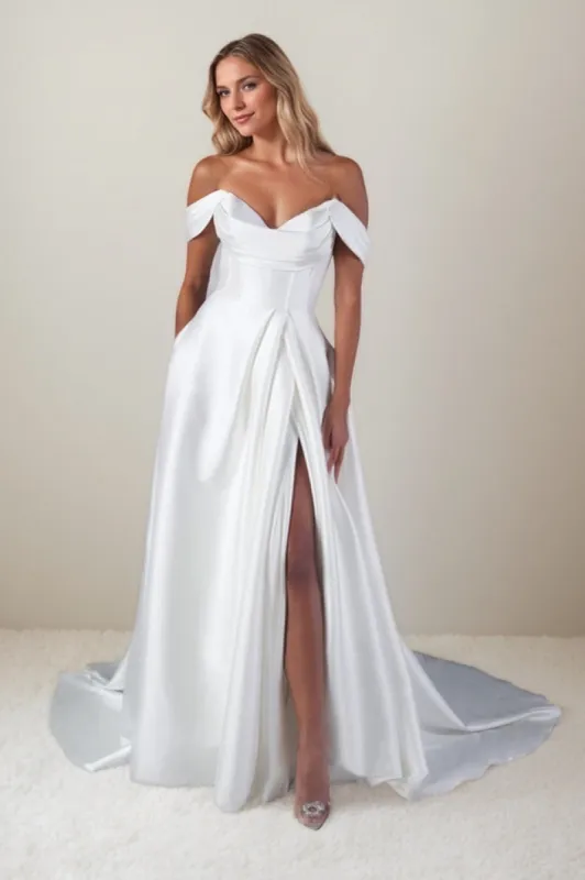 A-Line Court Train Mikado Wedding Dress CW3451 sold by Cocomelody