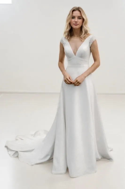 A-Line Court Train Elastic Cloth Wedding Dress CW3444 sold by Cocomelody