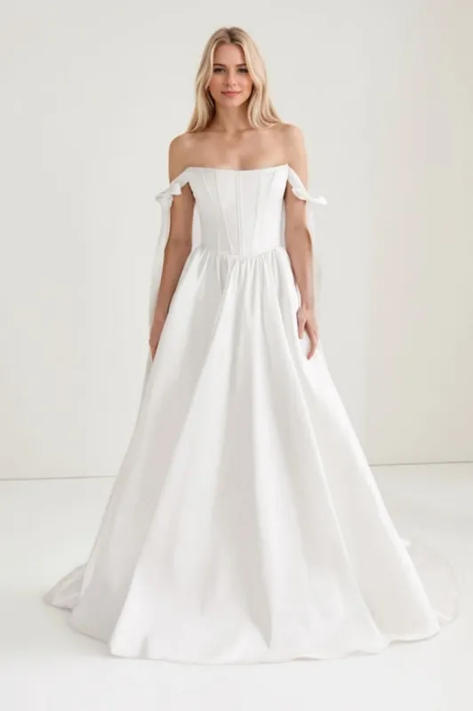 A-Line Court Train Mikado Wedding Dress CW3443 sold by Cocomelody
