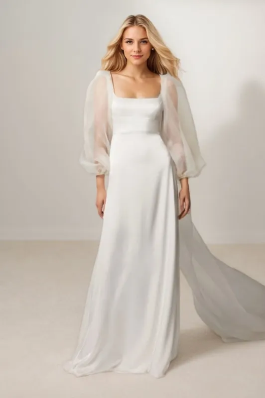 A-Line Court Train Elastic Satin Wedding Dress CW3439 sold by Cocomelody