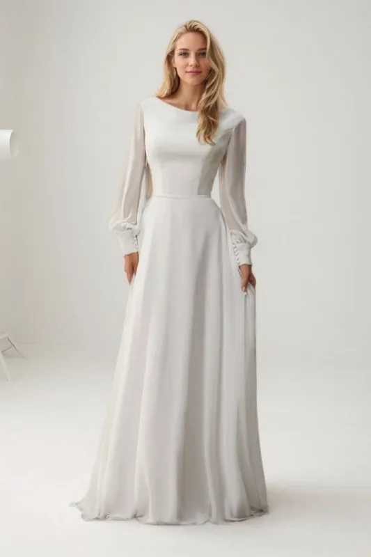 A-Line Court Train Elastic Cloth Chiffon Wedding Dress CW3445 sold by Cocomelody