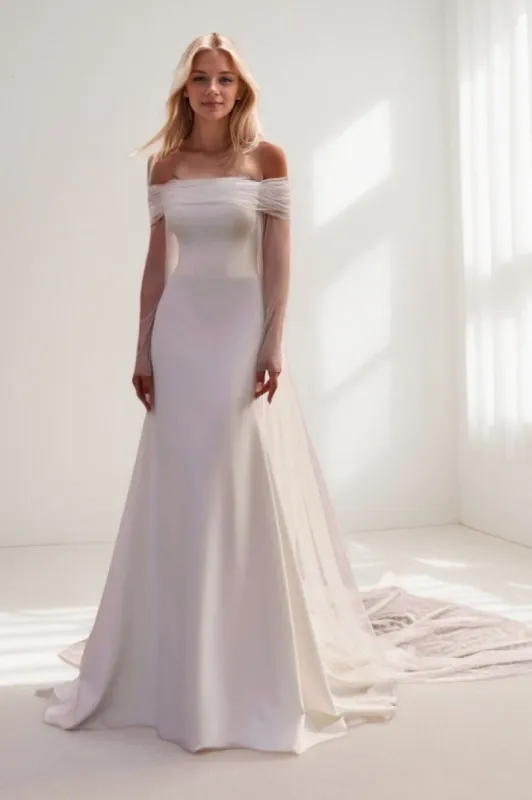 A-Line Court Train Elastic Cloth Wedding Dress CW3440 sold by Cocomelody