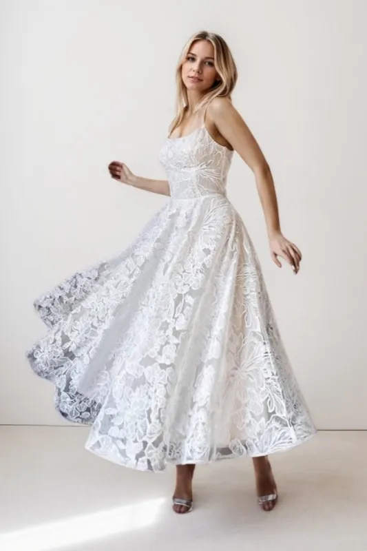 A-Line Ankle Length Lace Wedding Dress CW3425 sold by Cocomelody