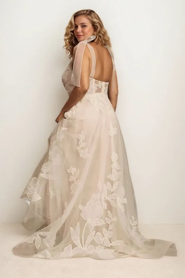 A-Line Sweep-Brush Train Lace Tulle Wedding Dress CW3472 sold by Cocomelody product image thumbnail 2