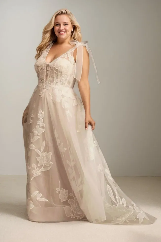A-Line Sweep-Brush Train Lace Tulle Wedding Dress CW3472 sold by Cocomelody
