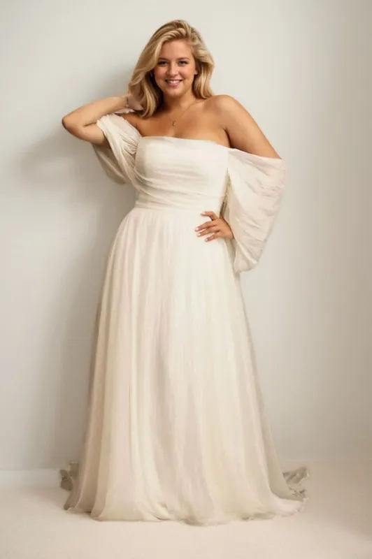 A-Line Sweep-Brush Train Chiffon Wedding Dress CW3471 sold by Cocomelody