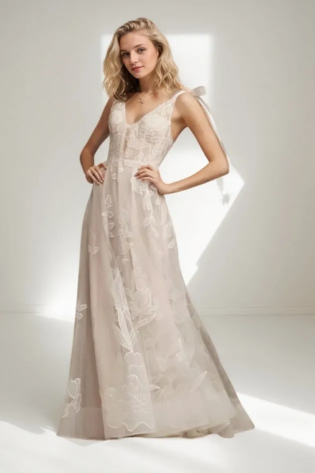 A-Line Sweep-Brush Train Lace Tulle Wedding Dress CW3470 sold by Cocomelody